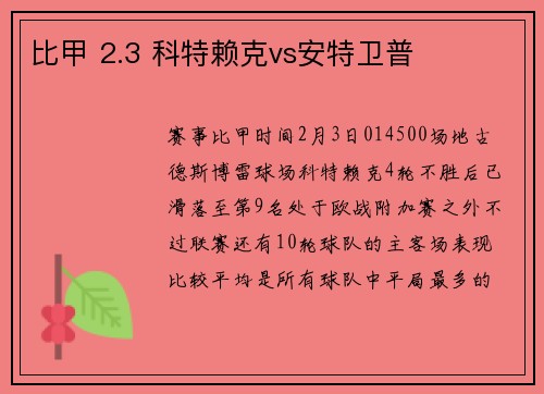 比甲 2.3 科特赖克vs安特卫普